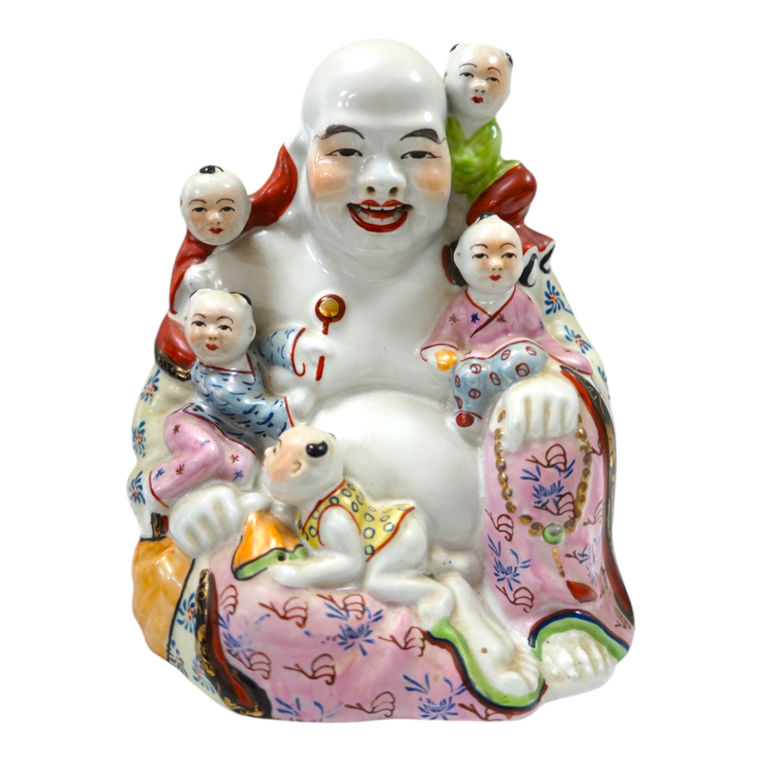 A Chinese enamelled porcelain Budai group, 20cm. Condition - good